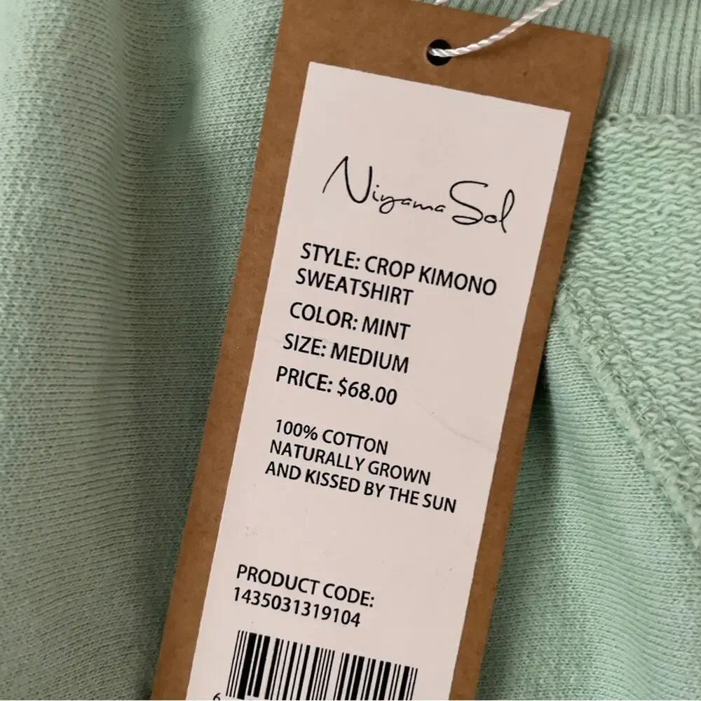 Niyama Sol Kimono Cropped Sweatshirt Athletic Yoga Mint Medium New - Picture 7 of 9